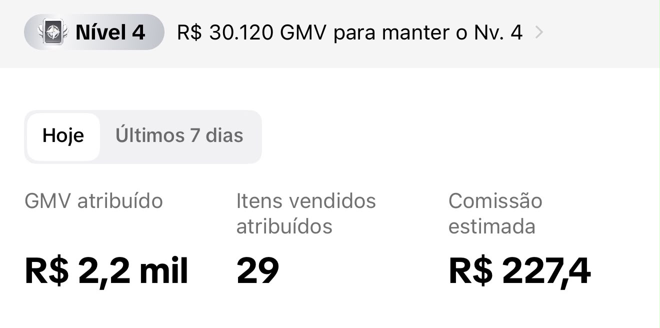 Resultado de venda ao vivo de um cliente do MeuModera